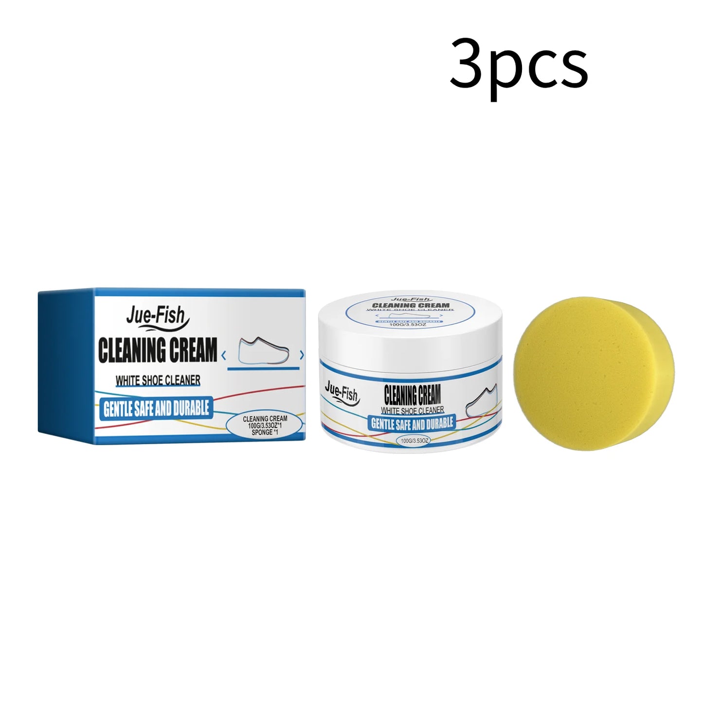 Smartlyo white shoe cleaning cream in a jar, with a brush applicator for cleaning and restoring white shoes.