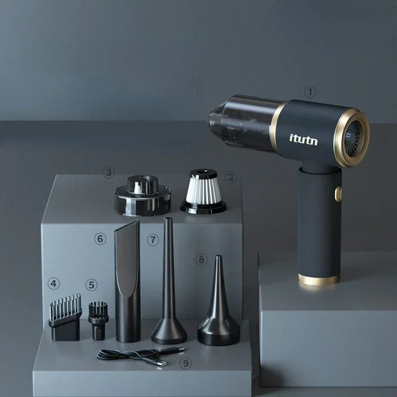 Smartlyo ITUTN wireless car vacuum cleaner shown with compact design and handheld attachment for vehicle cleaning.