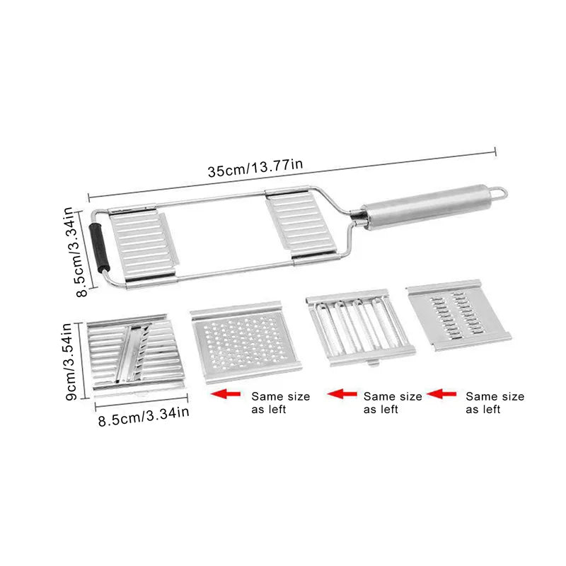 4 In 1 Stainless Steel Shredder Cutter Portable Manual Vegetable Slicer Easy Clean Grater with Handle MultiPurpose Kitchen Tools