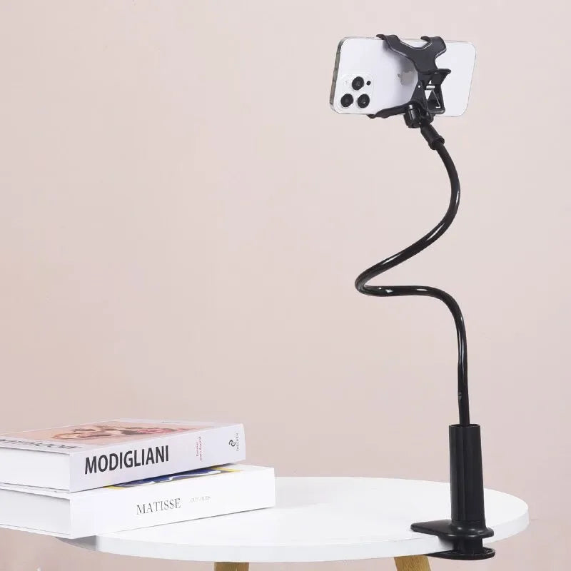 Smartlyo adjustable 360° rotating lazy phone holder with clamp, featuring a flexible design for hands-free device use.