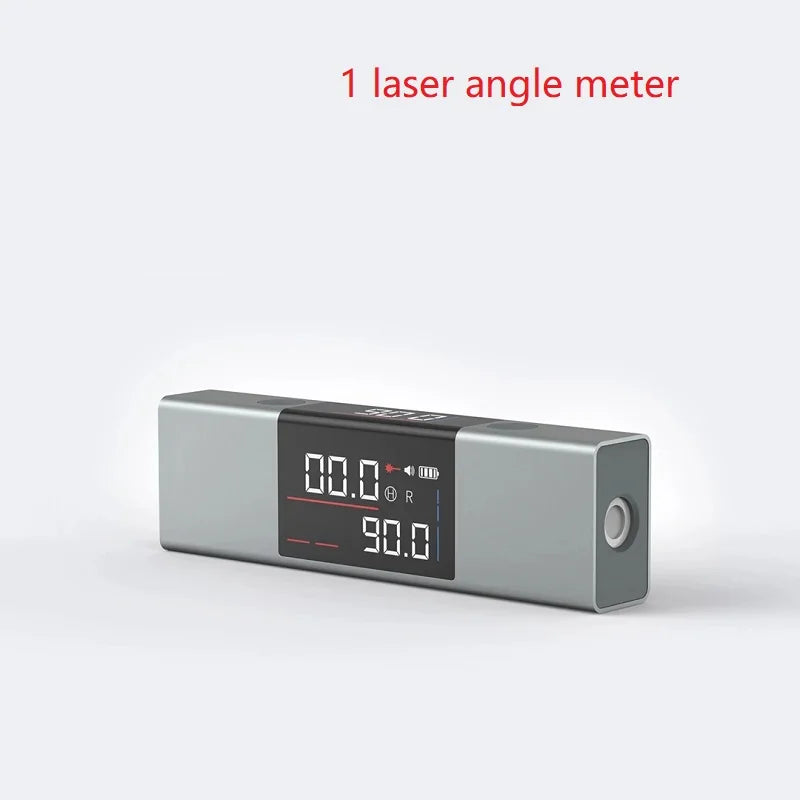 Smartlyo Laser Protractor Digital Inclinometer displaying measurement readings on its screen with a sleek black design.