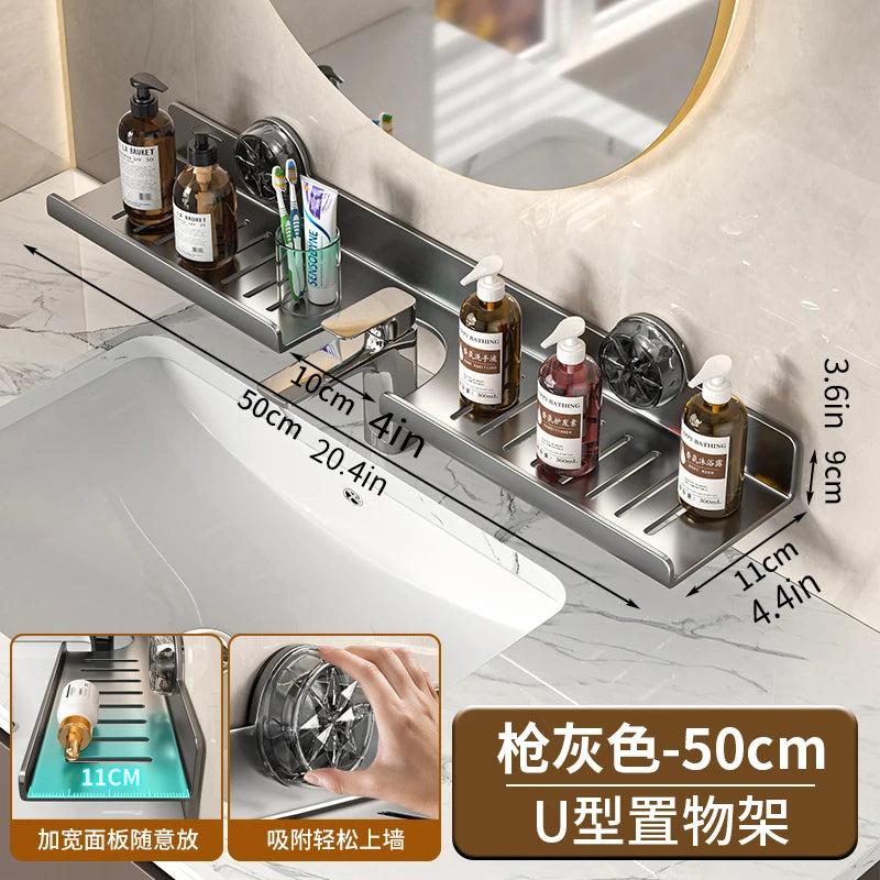 Suction Cup Wall-Mounted Bathroom Shelf (No Drilling)