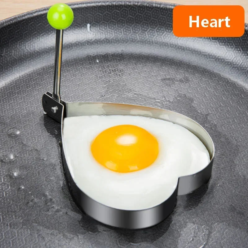 Smartlyo stainless steel heart-shaped fried egg mold and pancake maker for breakfast, omelette rings, and kitchen cooking tools.