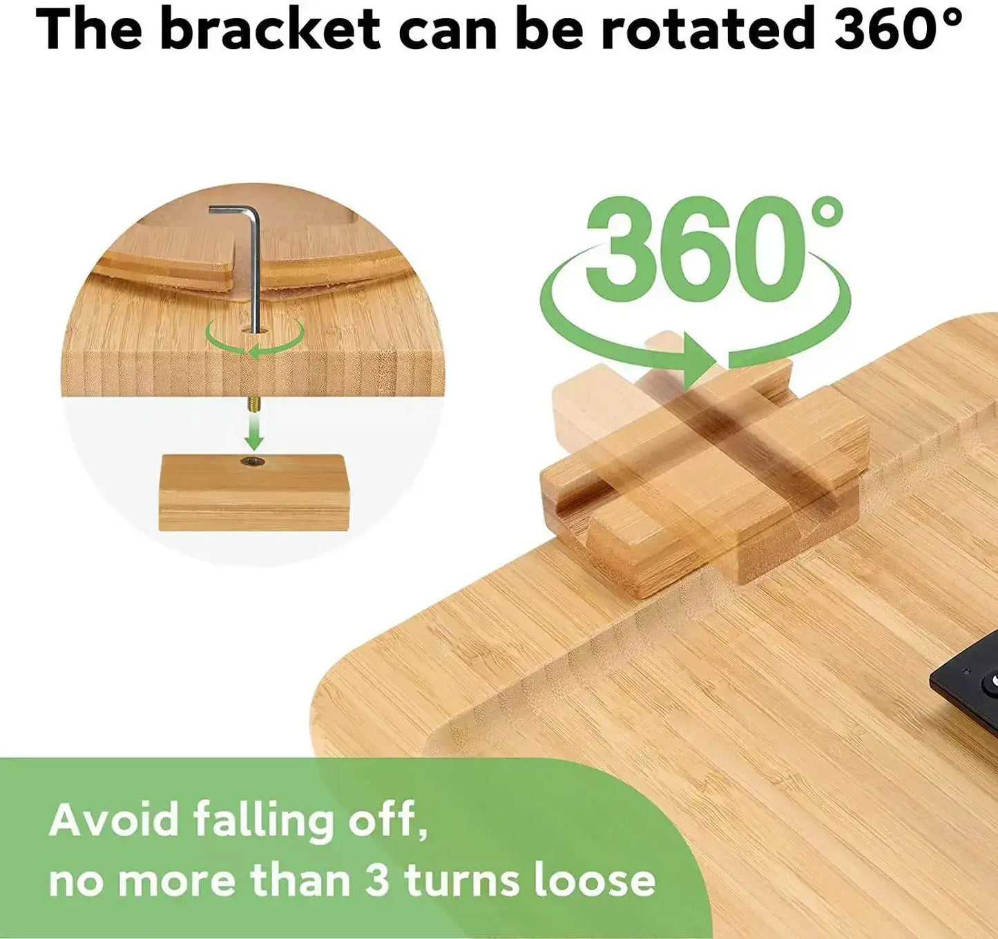 Smartlyo bamboo sofa tray table with phone holder, featuring a natural wood finish and stable design for convenient lounging.