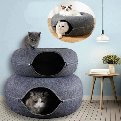"Smartlyo donut-shaped cat bed with soft cushioning and cozy design, ideal for feline comfort and lounging."