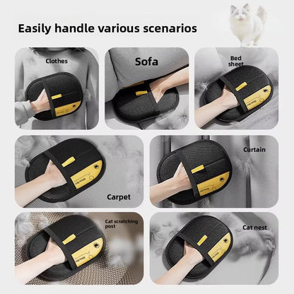 "Smartlyo pet hair remover glove showing textured surface for removing pet hair from furniture and clothing."