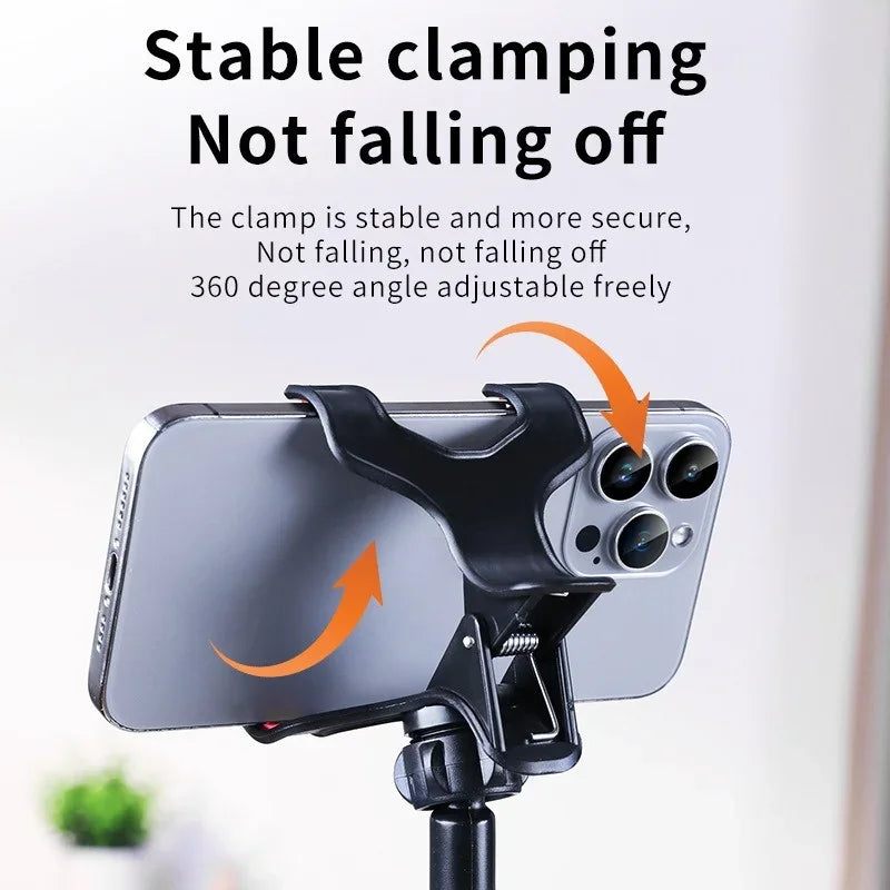 Smartlyo adjustable 360° rotating lazy phone holder with clamp, showing versatile grip and secure mounting on a desk or surface.