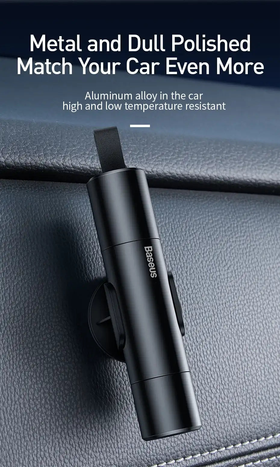 Smartlyo Baseus Car Window Glass Breaker Safety Hammer with ergonomic handle and pointed tip for emergency window breaking.