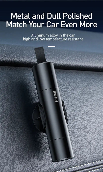 Smartlyo Baseus Car Window Glass Breaker Safety Hammer with ergonomic handle and pointed tip for emergency window breaking.