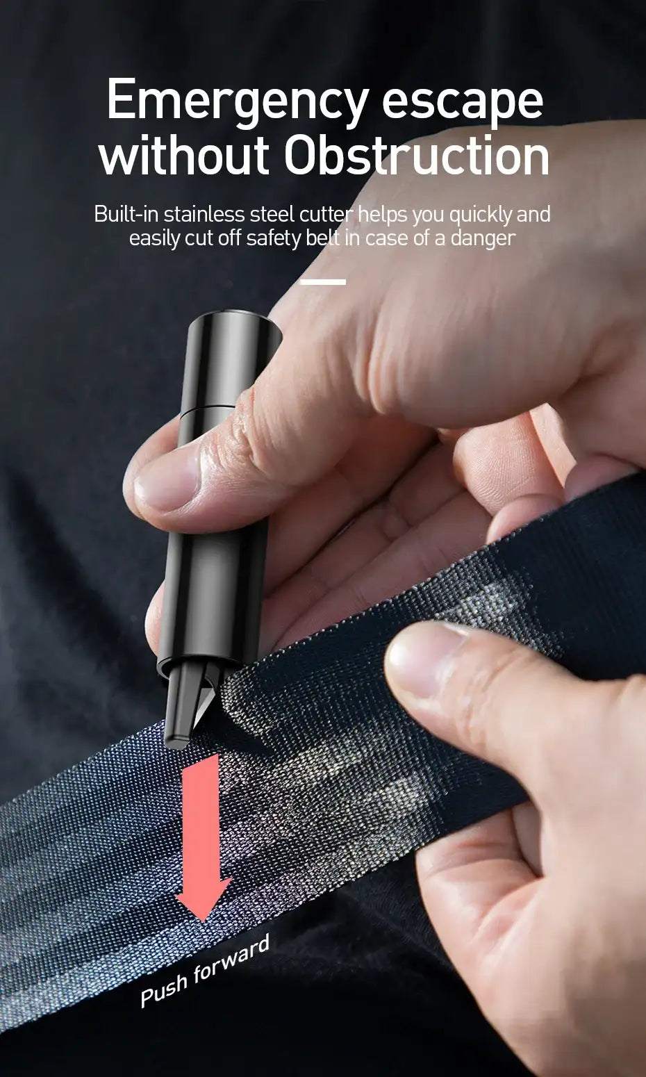 Smartlyo Baseus car window glass breaker safety hammer with a sturdy handle and pointed tip for emergency escape.