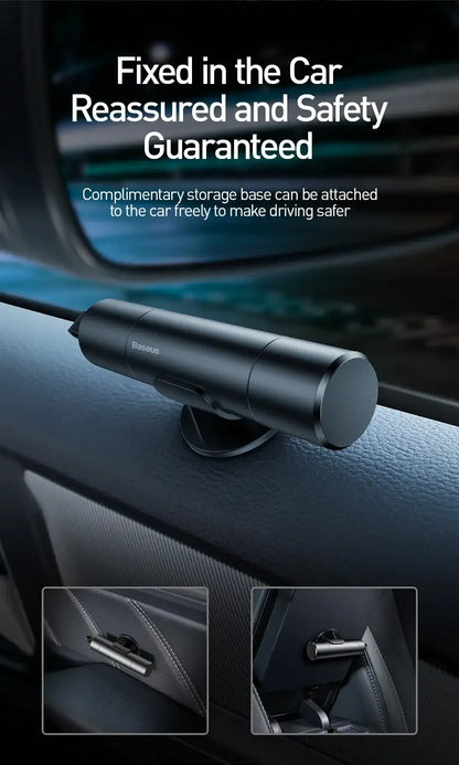 Smartlyo Baseus car window glass breaker safety hammer with ergonomic handle for emergency escape, shown in the image.