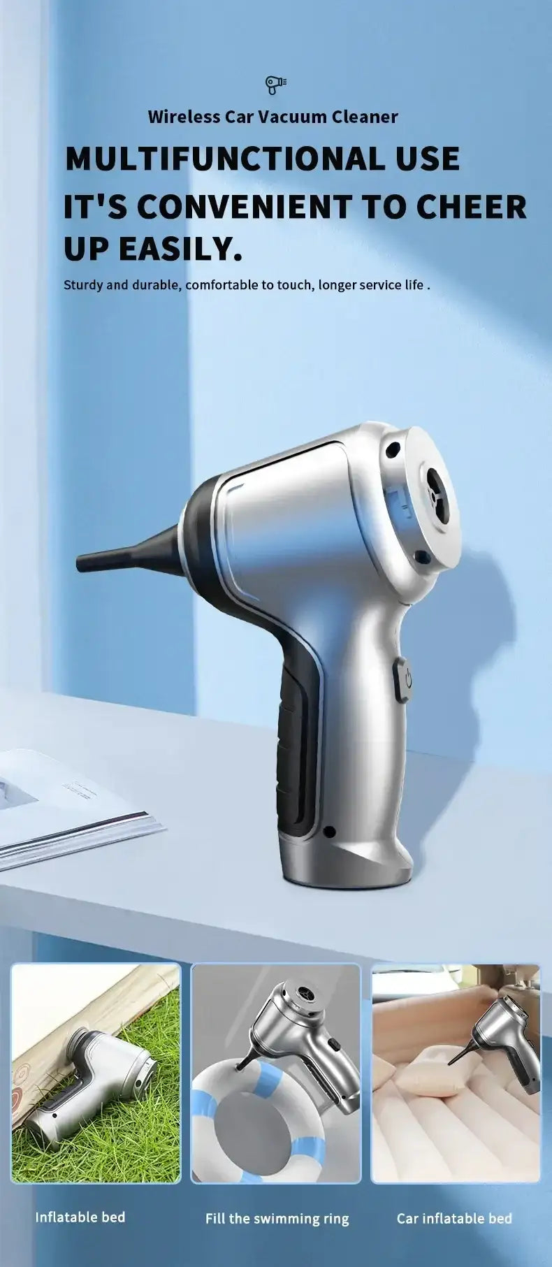 Smartlyo wireless cordless car vacuum cleaner with strong suction, compact design, and handheld functionality for vehicle cleaning.
