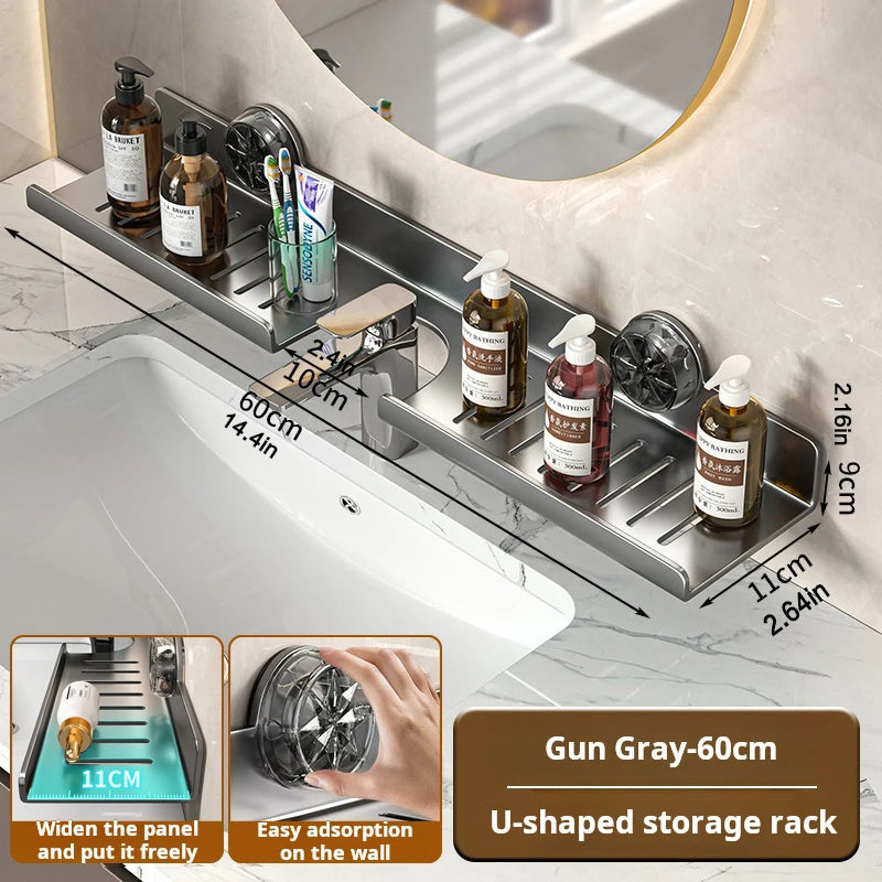 Suction Cup Wall-Mounted Bathroom Shelf (No Drilling)