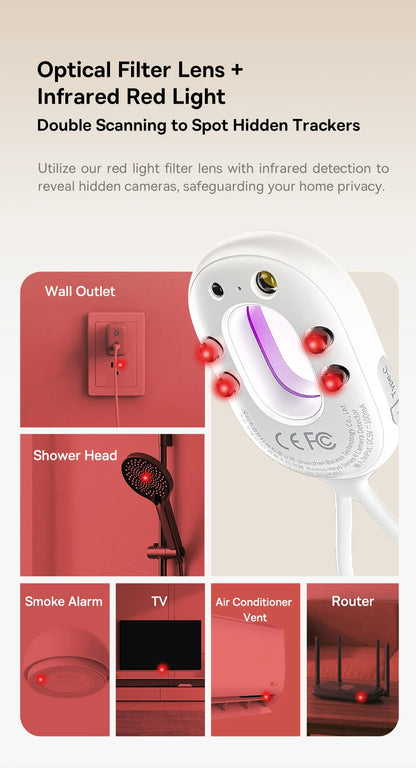 Smartlyo Baseus Camera Detector device with compact design and indicator lights for detecting hidden cameras or surveillance equipment.