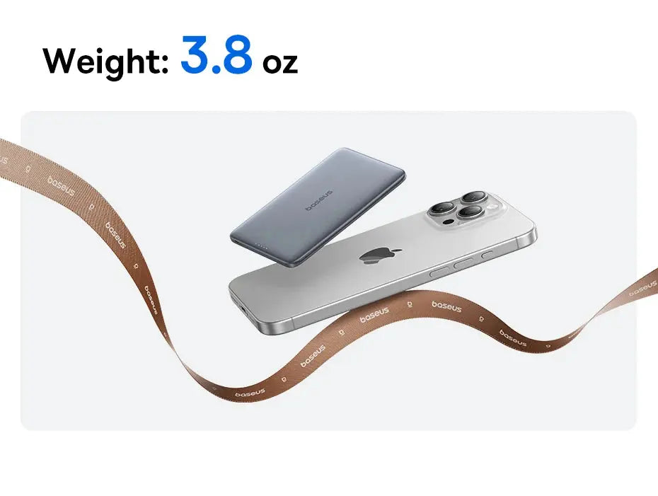 Smartlyo Baseus 5000mAh magnetic power bank with sleek design and magnetic attachment for convenient portable charging.