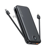 Smartlyo portable charger with built-in cables, compact design, and multiple charging ports for convenient device power on the go.
