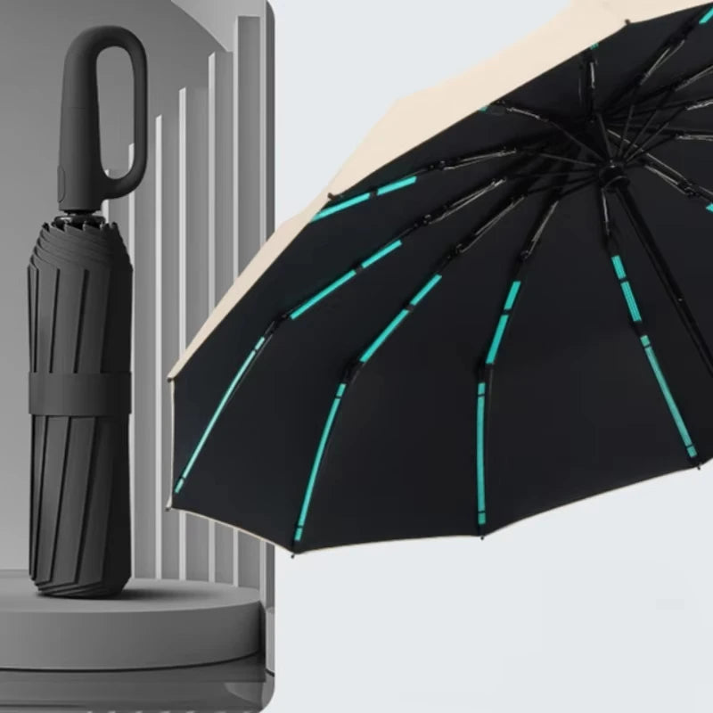 20 Bones 105cm Large Wind & Rain-Resistant Fully Automatic Ring-Buckle UV Protection Umbrella – Reinforced Double-Layer Canopy