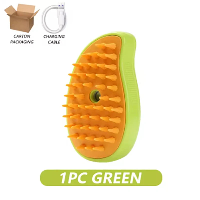 Smartlyo Steam Pet Hair Removal Brush with electric spray, showing the handheld device and steam spray nozzle for pet grooming.
