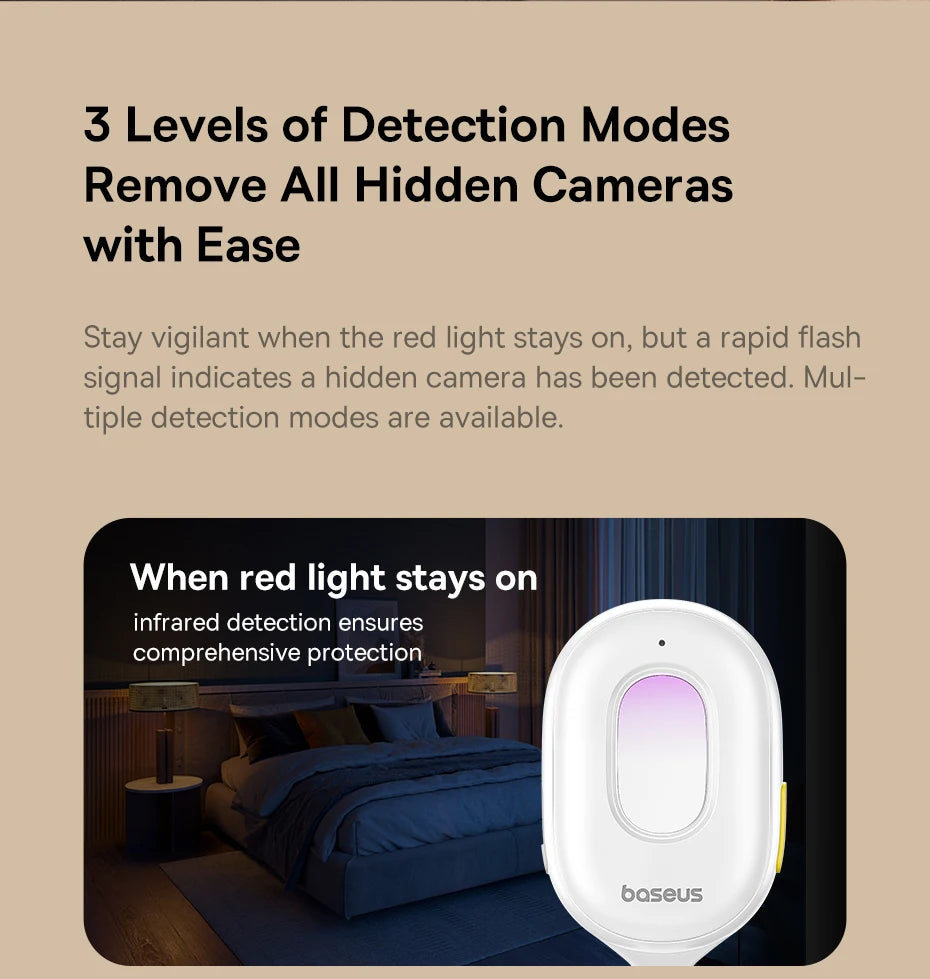 Smartlyo Baseus Camera Detector device with display screen, used for detecting hidden cameras and surveillance equipment.