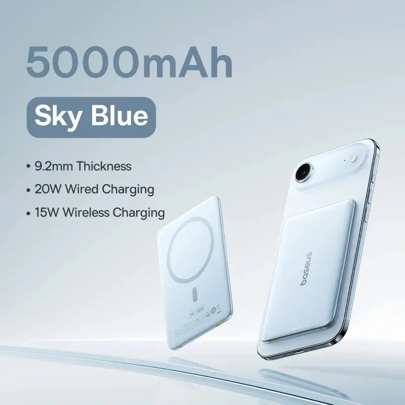 Smartlyo Baseus magnetic power bank with 5000mAh capacity showing its sleek design and magnetic charging feature