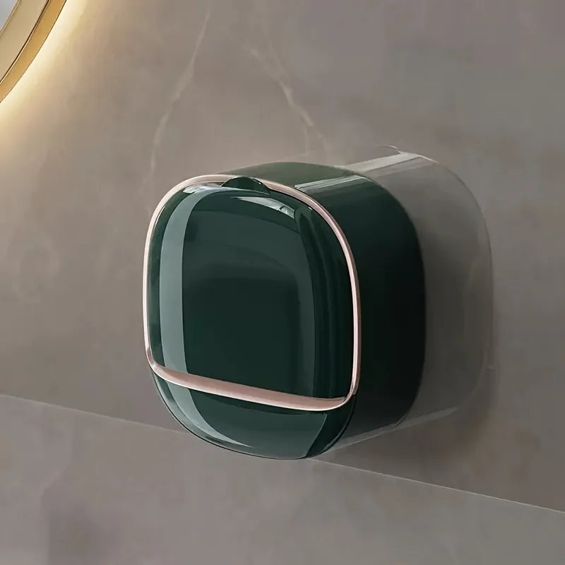 Luxury wall-mounted soap holder by Smartlyo, sleek and modern design, made of durable materials, securely attached to a bathroom wall.