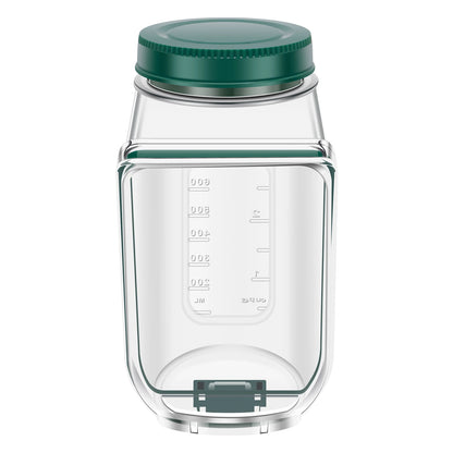 Smartlyo portable side-opening salad jar with clear container and black lid, ideal for fresh salads on the go.