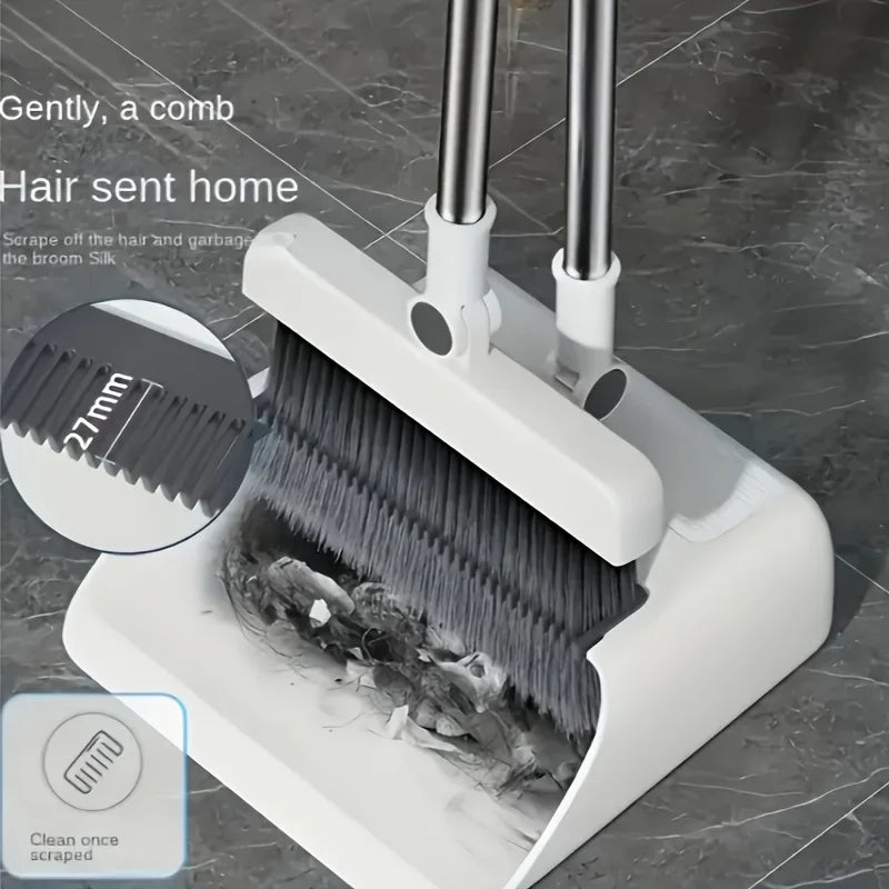 Smartlyo 3-in-1 folding broom and dustpan set for multi-surface cleaning, compact and easy to store.
