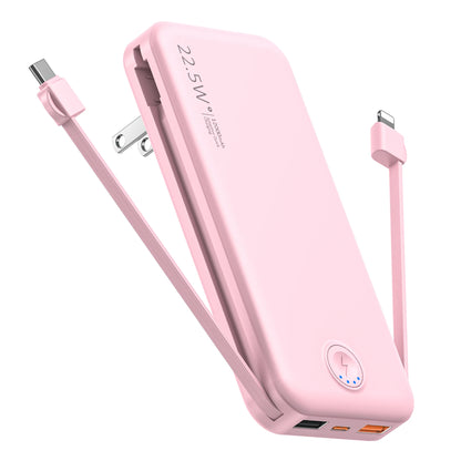 Smartlyo portable charger with built-in cables, compact design, and multiple charging ports for convenient on-the-go power.