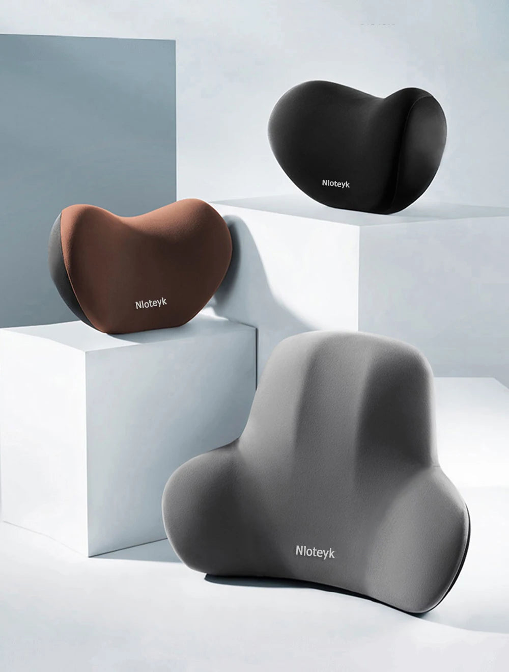 Smartlyo car lumbar support back cushion and neck pillow set, shown in a vehicle for ergonomic comfort during driving