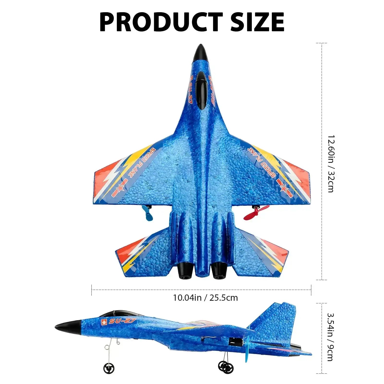 Smartlyo Remote Control SU-27 Plane showing detailed black and red design with wings and fuselage in mid-flight.