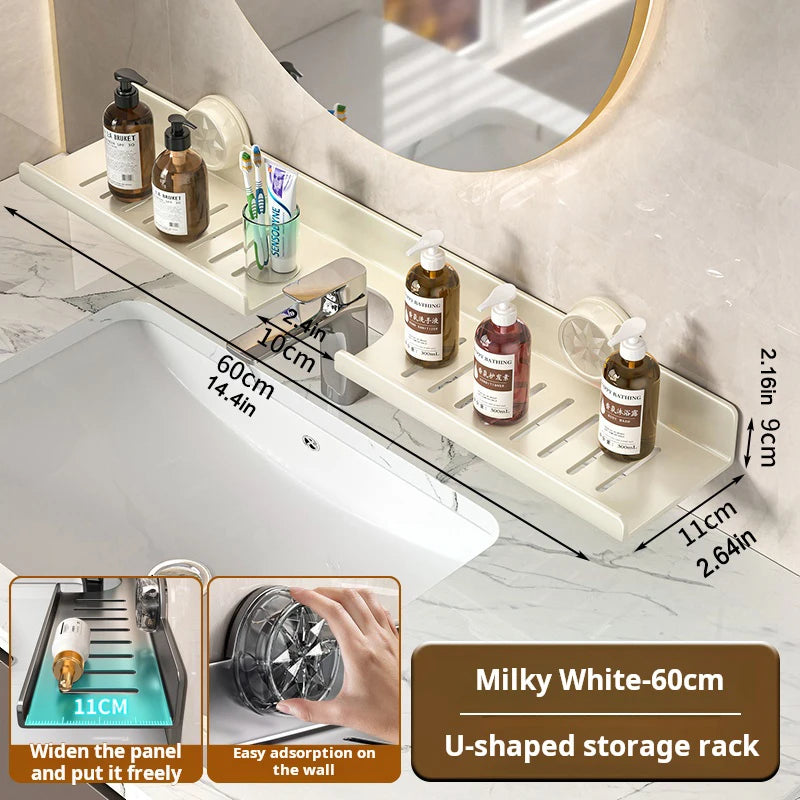 Suction Cup Wall-Mounted Bathroom Shelf (No Drilling)