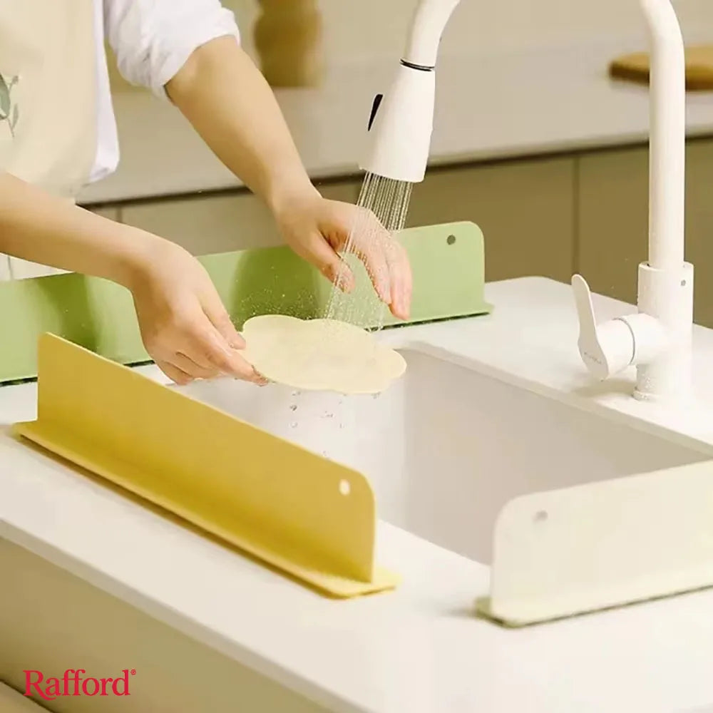 Smartlyo Rafford silicone sink splash guard with suction cups, flexible for preventing water splashes in the kitchen.