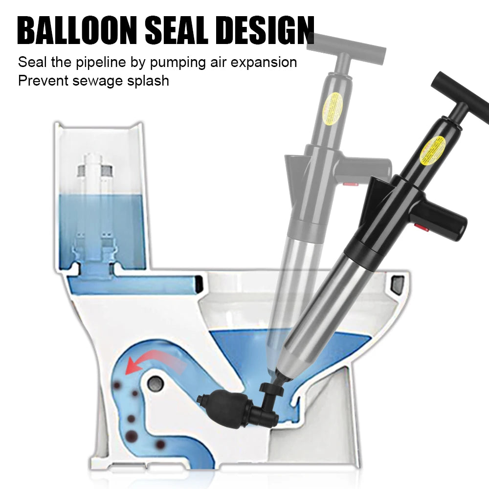 High pressure drain plunger and dredge for clog removal, featuring a sturdy handle and rubber cup for effective plumbing clearance.
