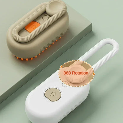 Smartlyo Steam Pet Brush 3-in-1 showing a handheld pet grooming brush with steam function and multiple attachments.