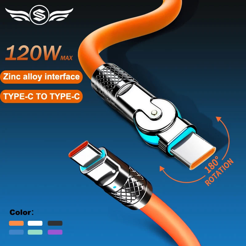 Smartlyo Fast Charge Type C silicone 180° rotating elbow connector, flexible and durable for seamless device charging.