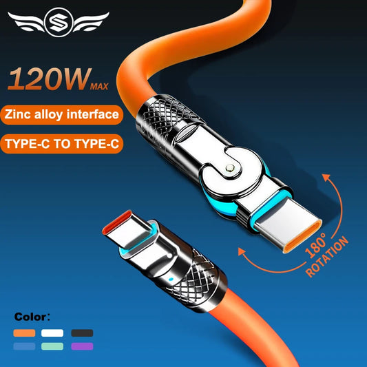 Smartlyo Fast Charge Type C silicone 180° rotating elbow connector, flexible and durable for seamless device charging.