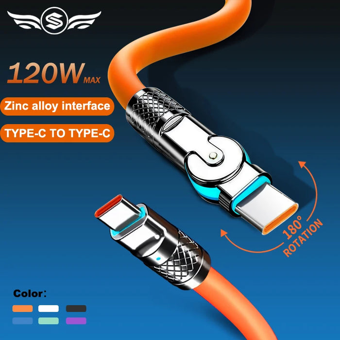Smartlyo Fast Charge Type C silicone 180° rotating elbow connector, flexible and durable for seamless device charging.