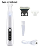 Smartlyo dog paw trimmer with LED light, showing the ergonomic handle and stainless steel blades for grooming pets' paws.