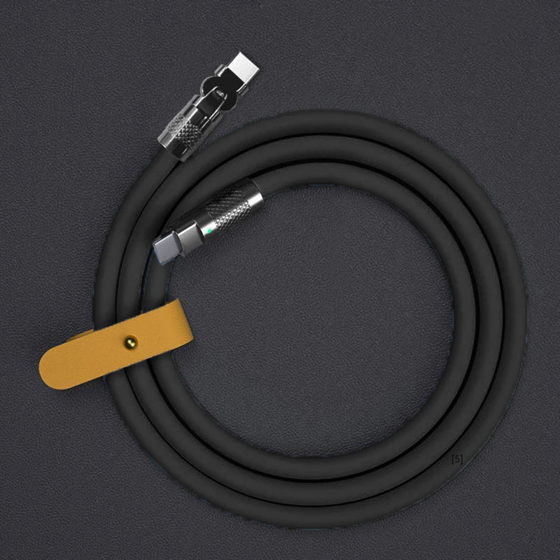 Smartlyo Fast Charge Type C silicone cable with 180° rotating elbow, flexible and durable charging connector for devices.