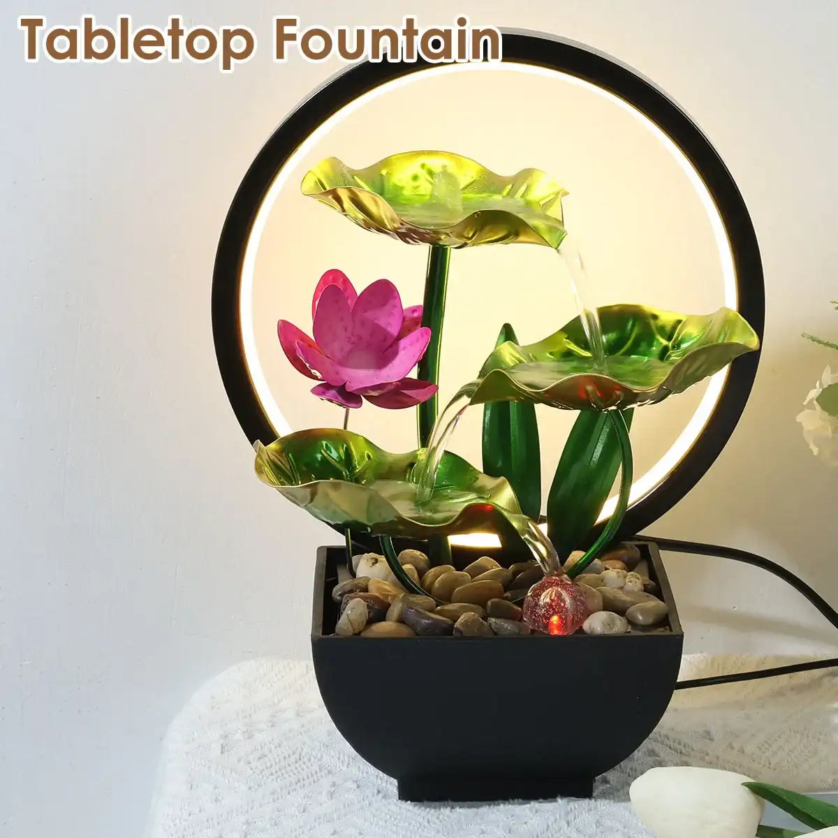 USB powered relaxation desktop waterfall fountain by Smartlyo, with flowing water feature and sleek design for calming ambiance.