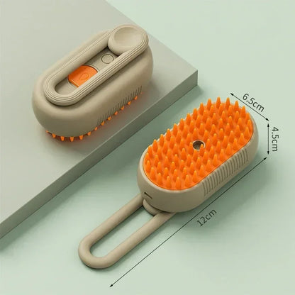 Smartlyo Steam Pet Brush 3-in-1 showing a handheld pet grooming tool with steam function and multiple attachments for easy grooming