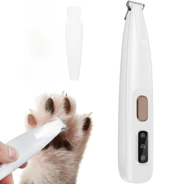 Smartlyo dog paw trimmer with LED light showing its ergonomic design and trimming blade for safe pet nail grooming