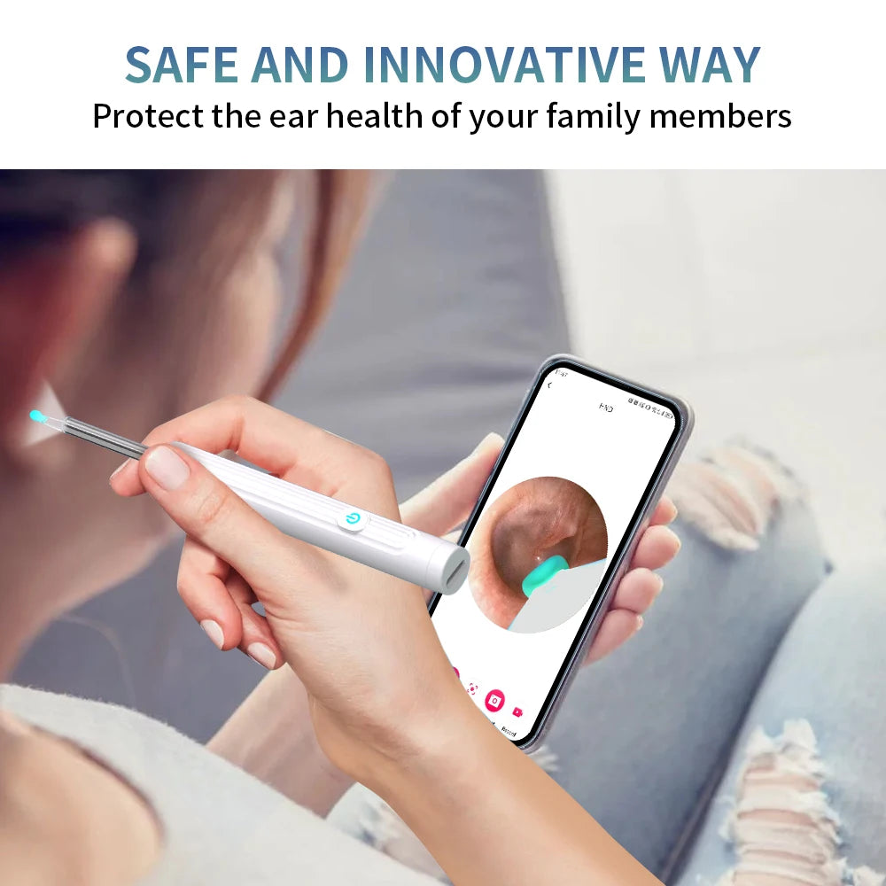 Smartlyo Smart Visual Ear Cleaner with Camera showing the device inserted into an ear for detailed inspection.