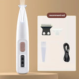Smartlyo dog paw trimmer with LED light showing the device trimming a dog's paw nails in a close-up image.