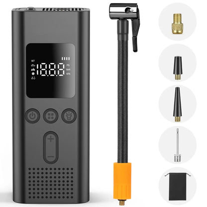 Smartlyo wireless air pump with 150psi capacity, compact design, and digital display for easy inflation and deflation.