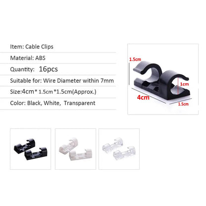 Transparent adhesive cable clips set of 20 by Smartlyo, showing clear plastic clips attached to a surface for organizing cables.
