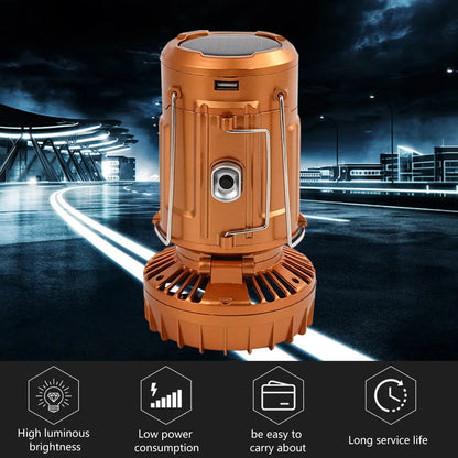 Smartlyo foldable camping fan light with adjustable brightness and portable design, ideal for outdoor camping and hiking.
