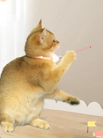 Smartlyo automatic moving laser cat collar toy showing a sleek black collar with built-in laser projection for feline entertainment.
