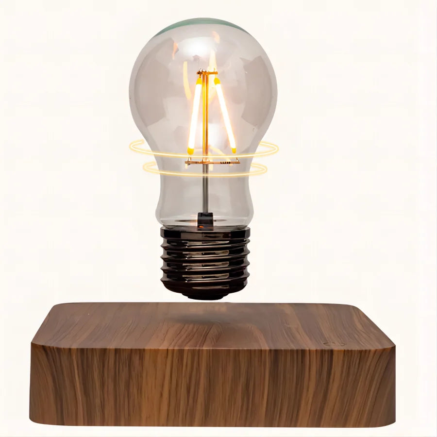 Smartlyo magnetic levitation lamp floating above a base with a sleek, modern design and glowing light, demonstrating advanced levitation technology.