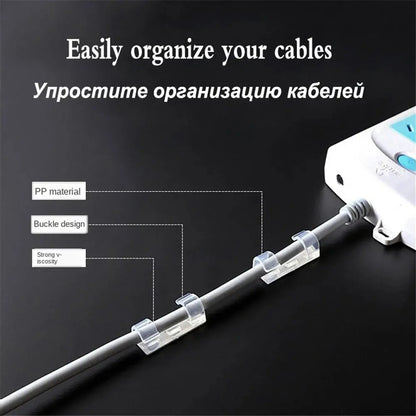 Set of 20 transparent adhesive cable clips by Smartlyo for organized, secure cable management on walls or desks.